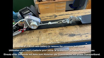 Battery winch for conveyor belt separation and installation with 1 to pulling force