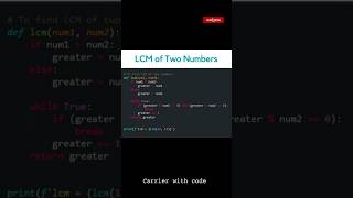 🐍💻 Python Program to Find LCM of Two Numbers — Easy Coding Example! 🚀🔥#Python #LearnCoding #Shorts