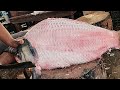 Giant Catla Carp Fish Skinning & Chopping By Expert Fish Cutter | Fish Cutting Skills