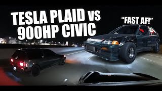 Tesla Plaid VS Honda Civic turbo 900 horsepower