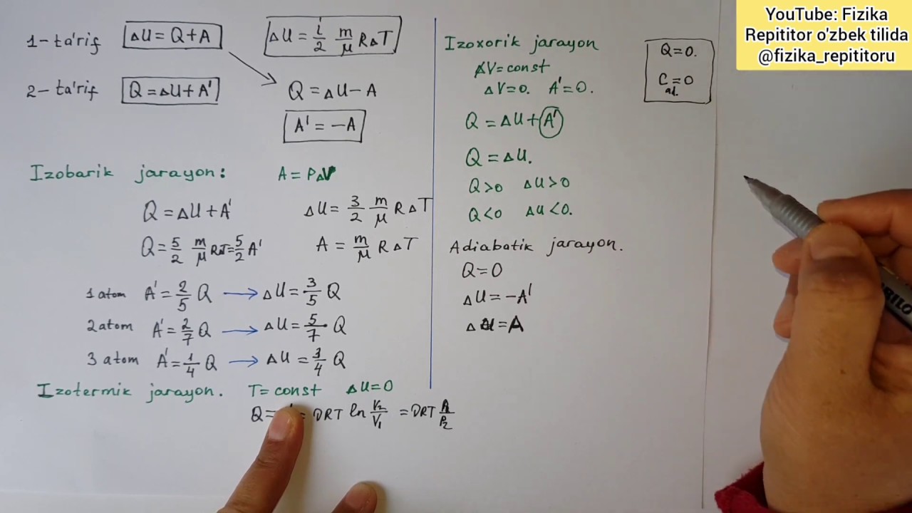 78-dars. Termodinamikaning birinchi qonuni.