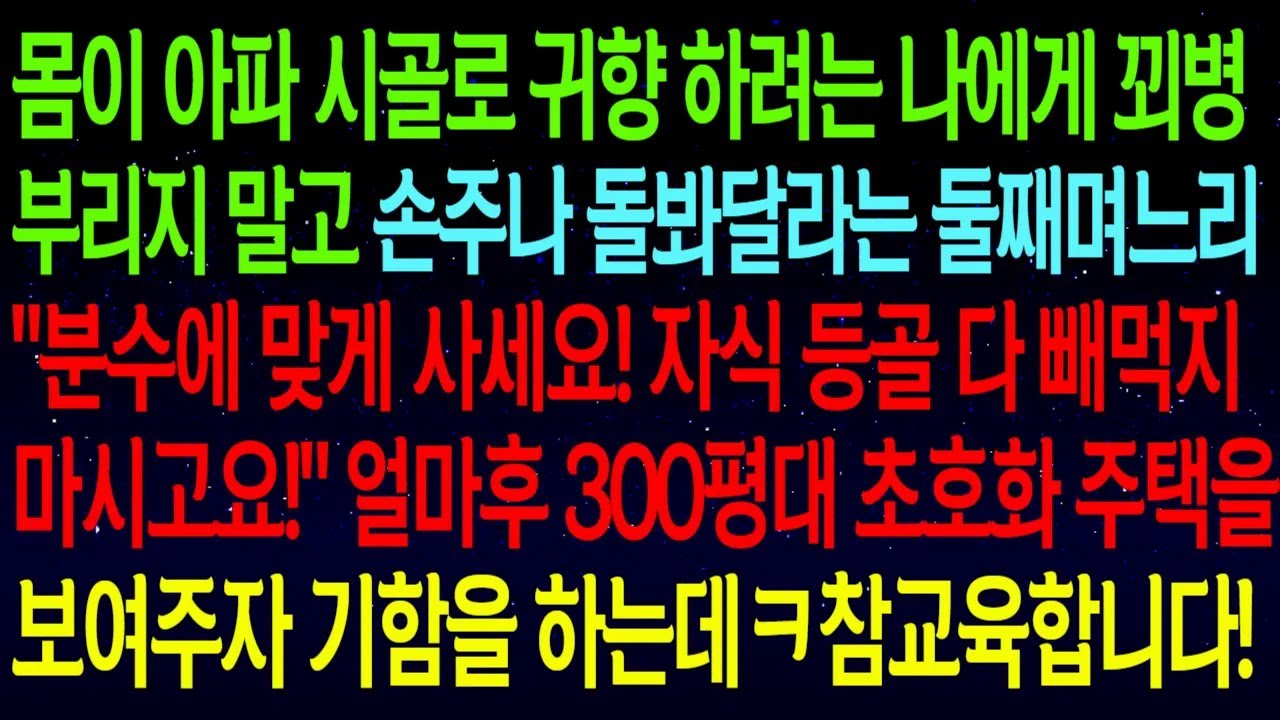 몸이 아파 시골로 귀향 하려는 나에게 꾀병 부리지 말고 손주나 돌봐달라는 둘째며느리
