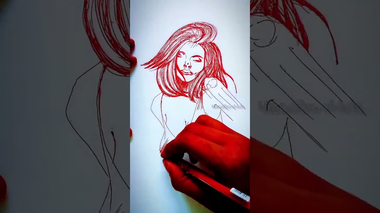 Scribble art by red ballpoint pen 