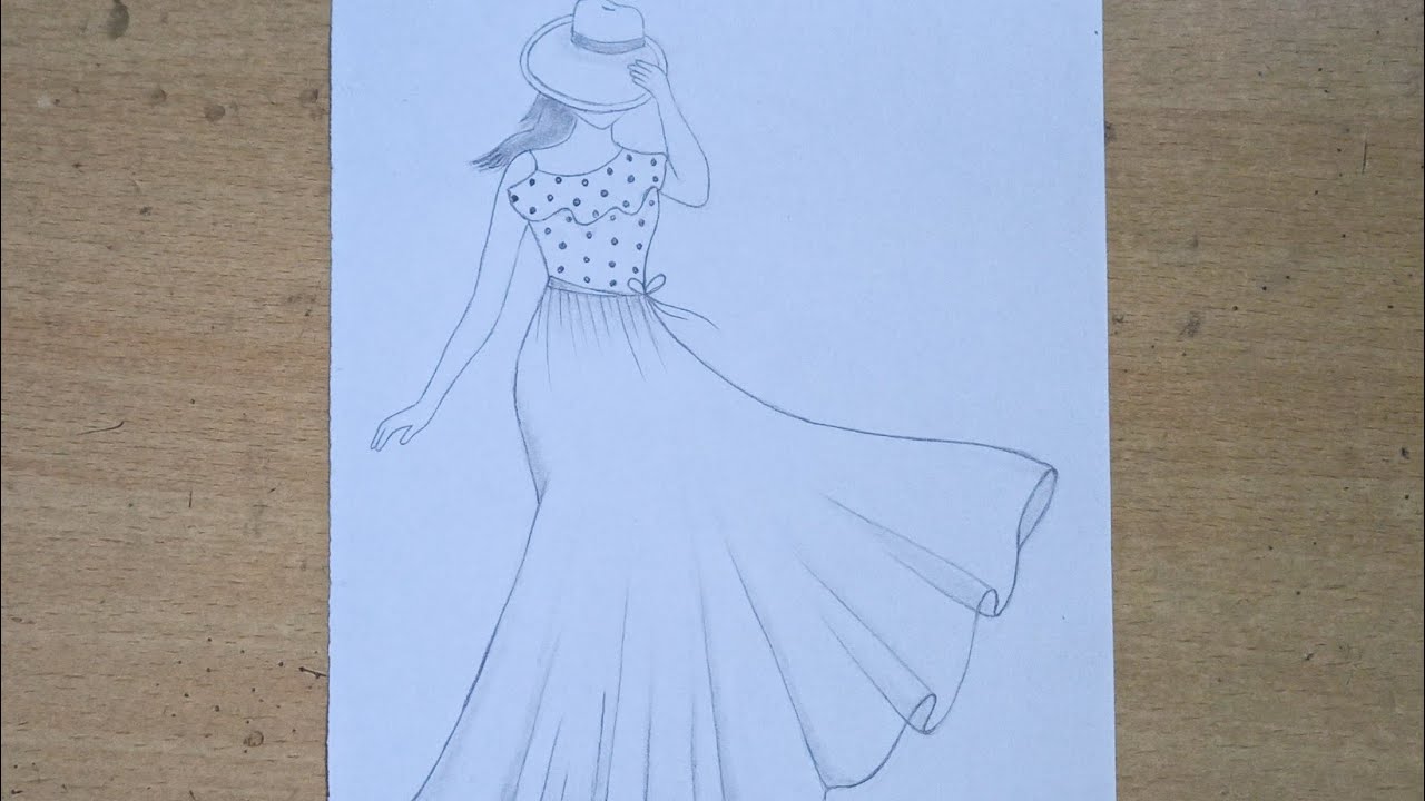 Draw a long frock // A girl with cap sketch drawing // pencil sketch ...