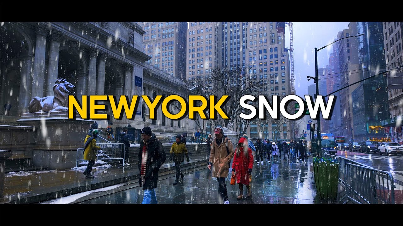 New York, Amerika Serikat | manhattan | Tur Jalan di Salju 4K