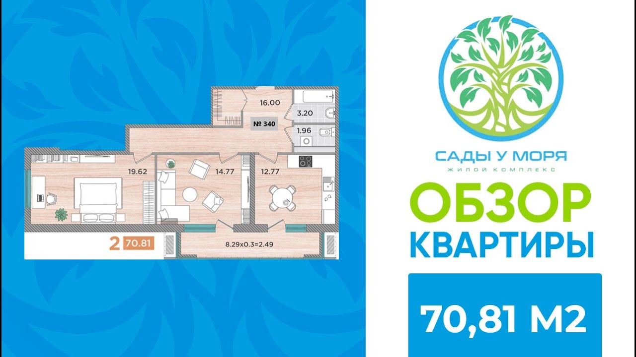 Обзор двухкомнатной квартиры в жилом комплексе "Сады у моря" 70,81 кв.м.