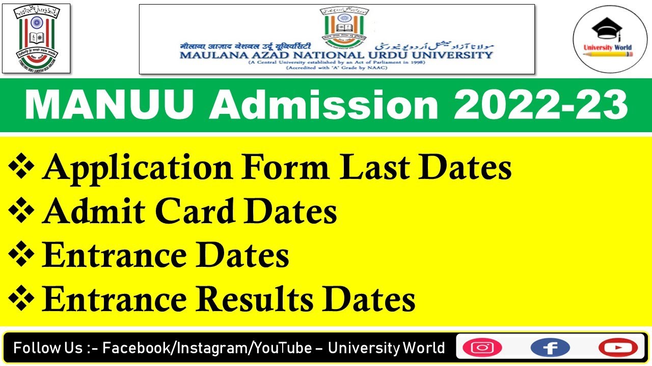 Manuu Application FormDates, Exam Date, Admit Card Date, Result Dates 2022-23 || University World