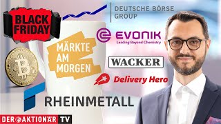 Märkte am Morgen: Bitcoin, Deutsche Börse, Delivery Hero, Wacker Chemie, Rheinmetall, Evonik
