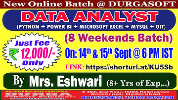 DATA ANALYST (8 Weekends Batch) Online Training @ DURGASOFT