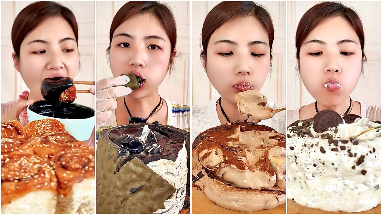 [2x speed] ASMR Chocolate Dessert Mukbang 🍫 Lava Cake, Oreo Cream ...
