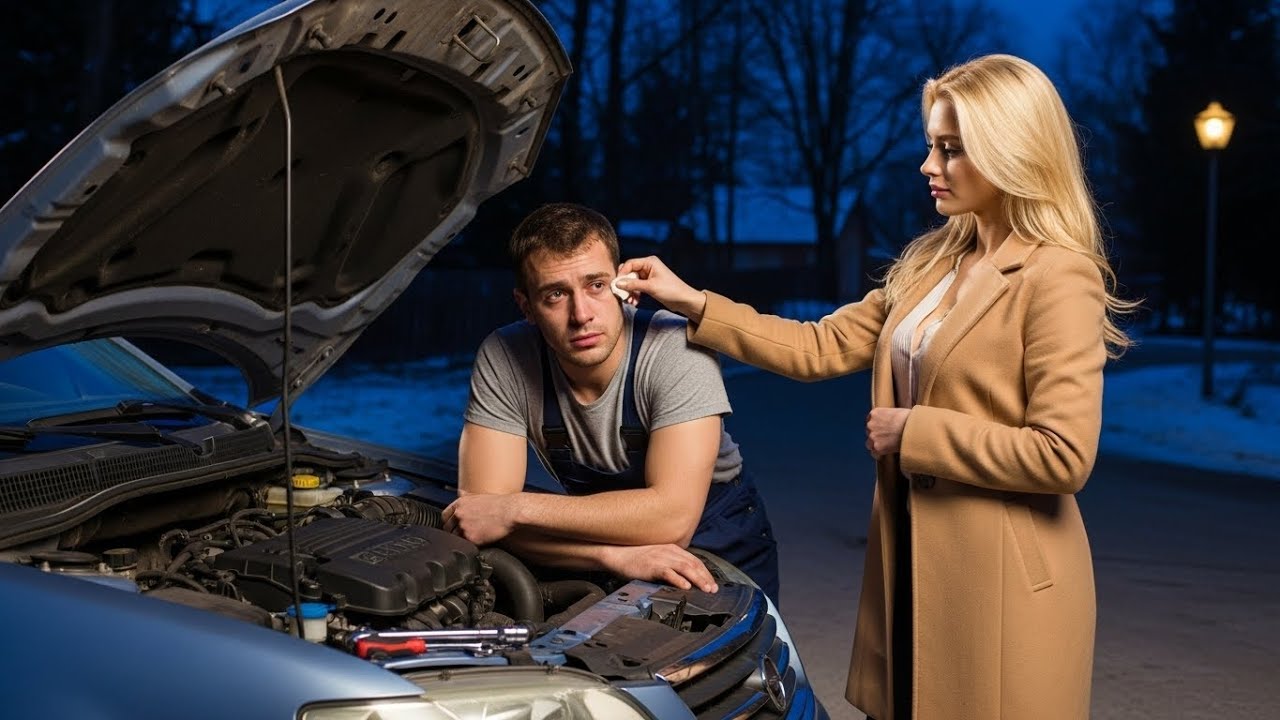 Szefowa otarła łzy biednego mechanika, gdy naprawiał silnik jej samochodu tej zimnej nocy