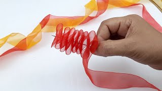Amazing Ribbon Flower Work - Hand Embroidery Amazing Trick - Sewing Hacks - Easy Flower Making Resimi