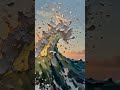 Thick paint waves surge fiercely, pure palette knife sea texture