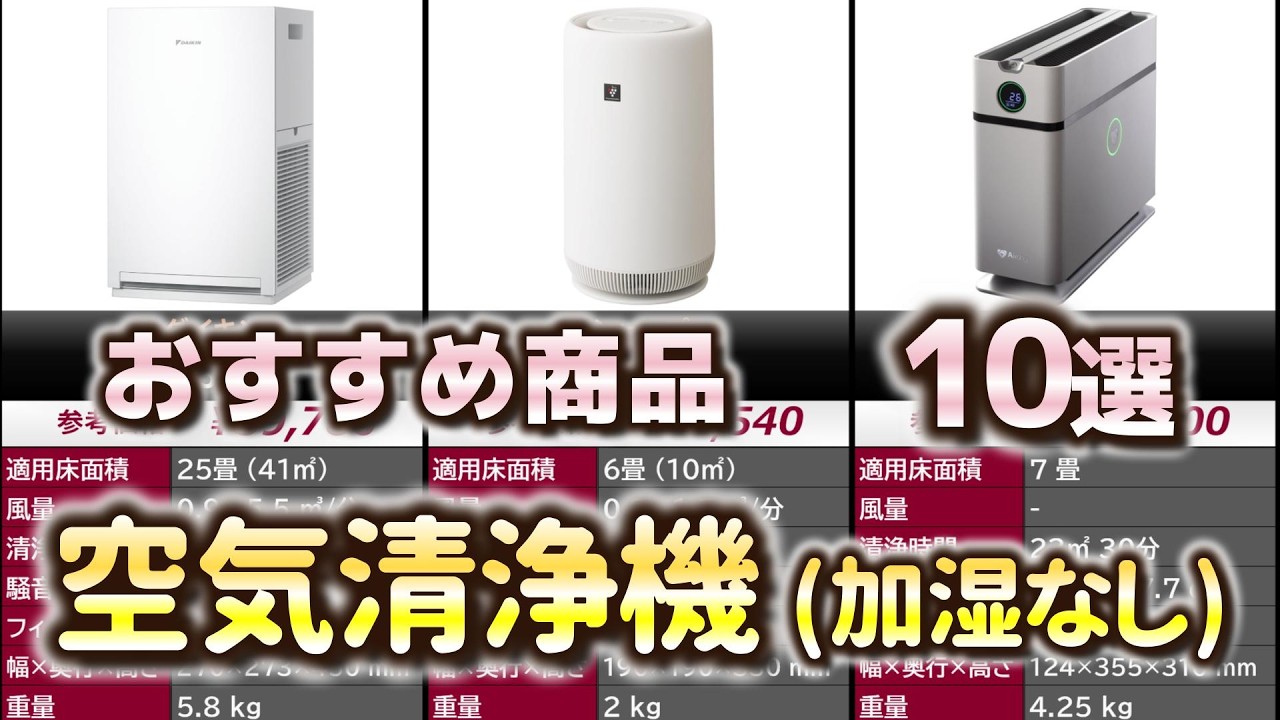 空気清浄機 (加湿なし) おすすめ10選【2026年】 - YouTube