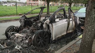 Tesla catches fire at charging station