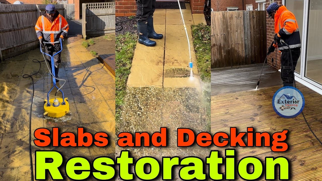 Patio Slabs and Decking Restoration in Market Harborough | Exterior Cleaning | Satisfying | 4K