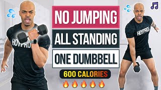 One Dumbbell ONLY! All Standing HIIT Workout with NO JUMPING (BURN 600 CALORIES)