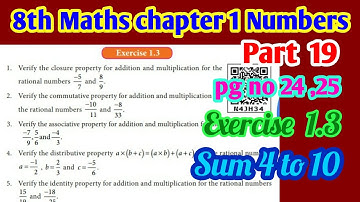 8th std Maths-chapter 1 Numbers- Exercise 1.3(sum 4 to 10) -pg no 24,25-part 19-Rational Numbers
