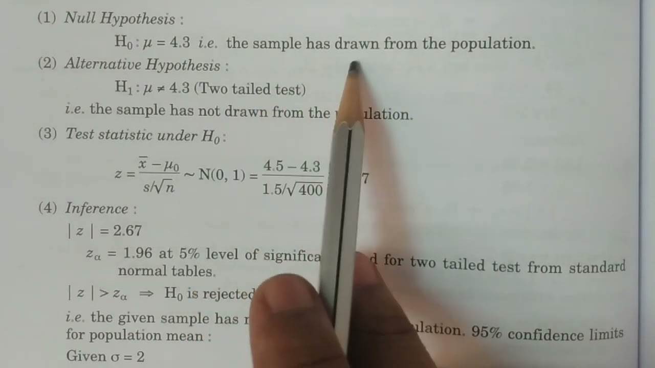 Problem 3 - Test for Single mean (Large Sample tests) - BSc Statistics