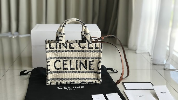 CELINE Lambskin Triomphe Canvas Clutch With Chain White Tan 1282747