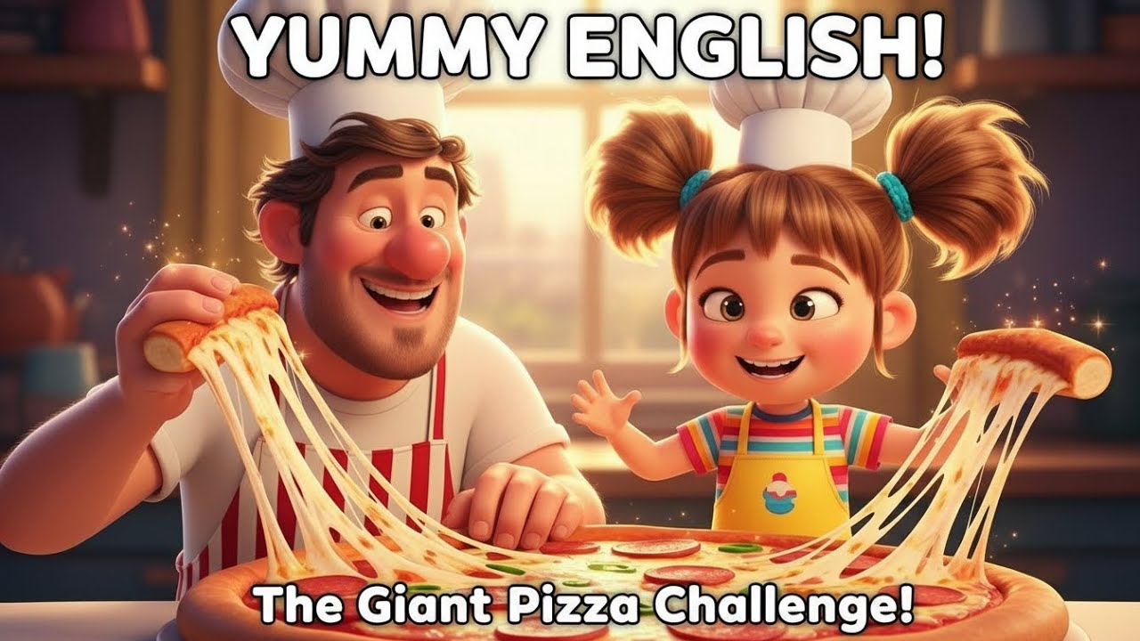 The Giant Pizza Challenge! Funny English Conversation (Level 2)