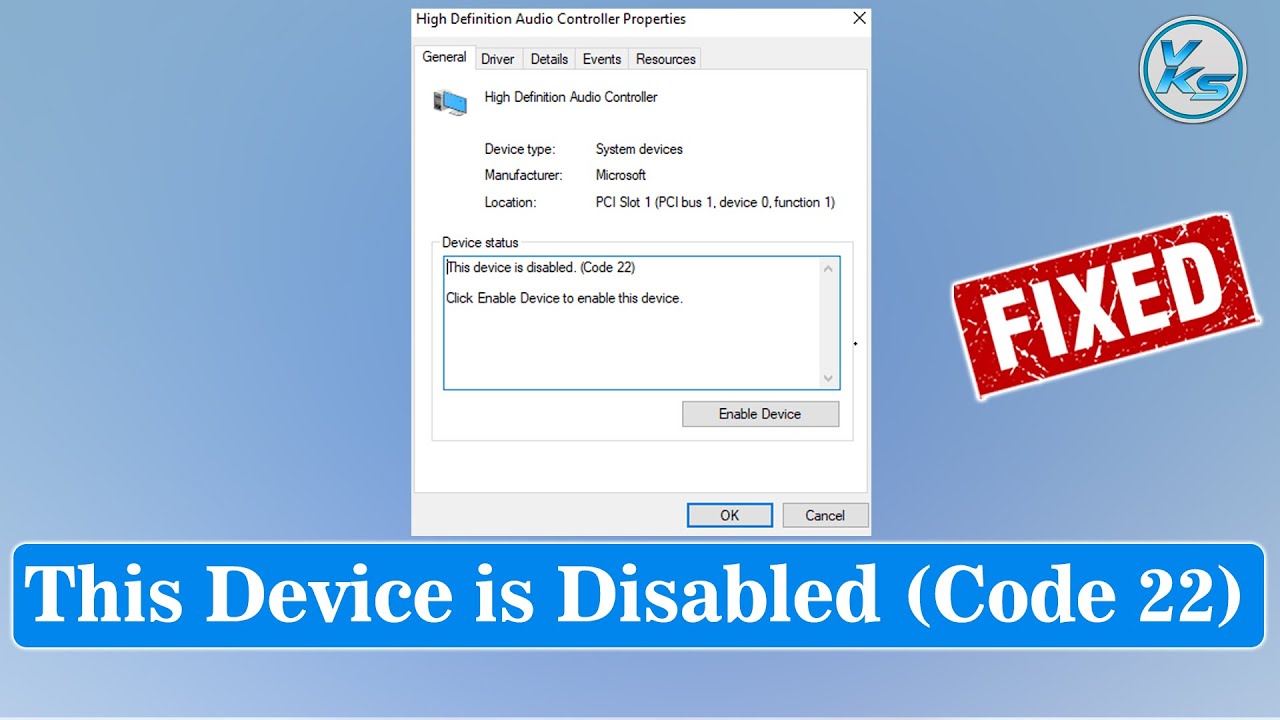 How To Fix This Device is Disabled (Code 22) in Windows 11/10 - YouTube