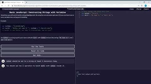 Basic JavaScript (28/111) | Constructing Strings with Variables | freeCodeCamp