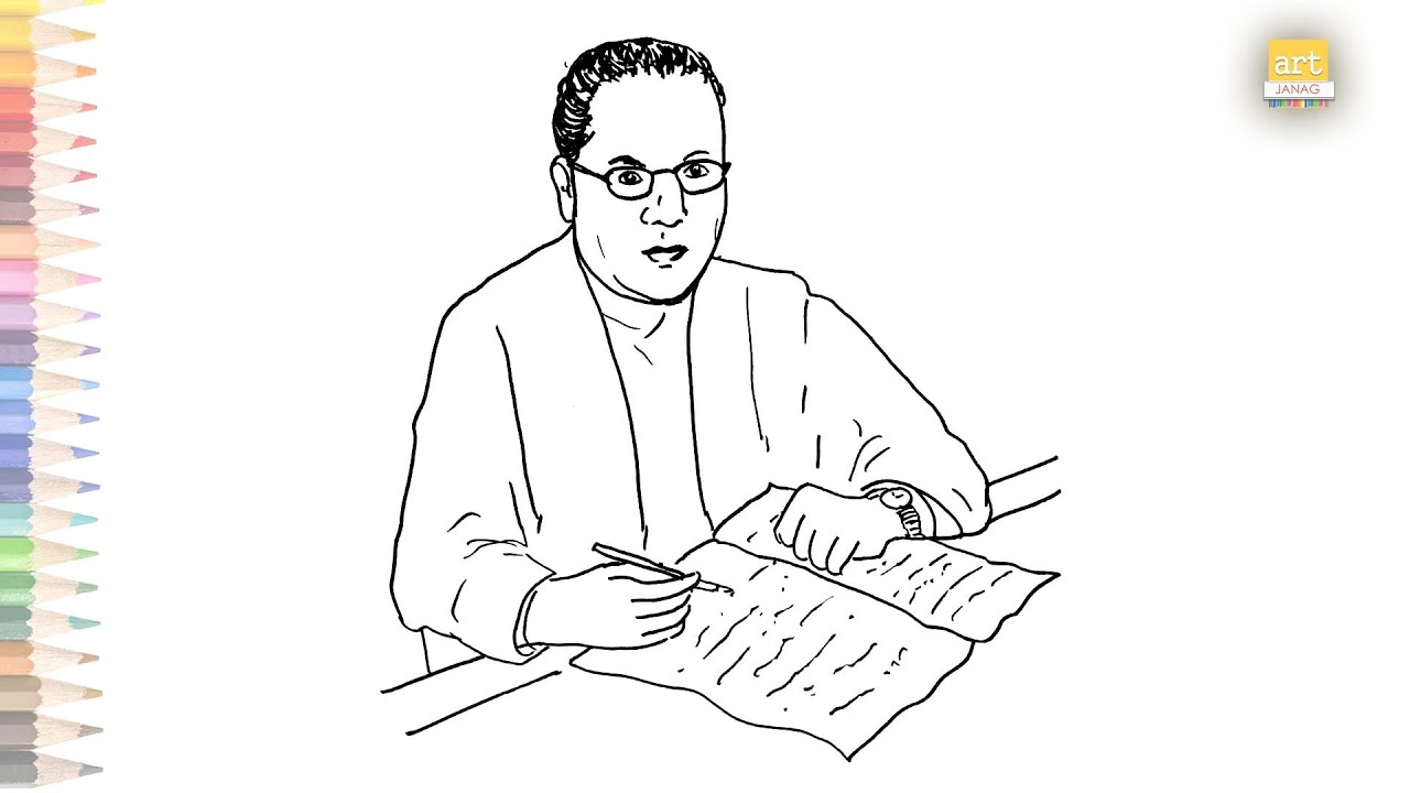 Dr B R Ambedkar outline sketch | Dr B R Ambedkar writing ...