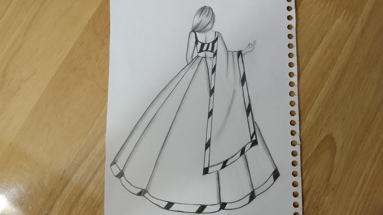 How toDraw agirl withLehenga|drawing girl||رسم بنت كيوت ترتدى ملابس هنديه