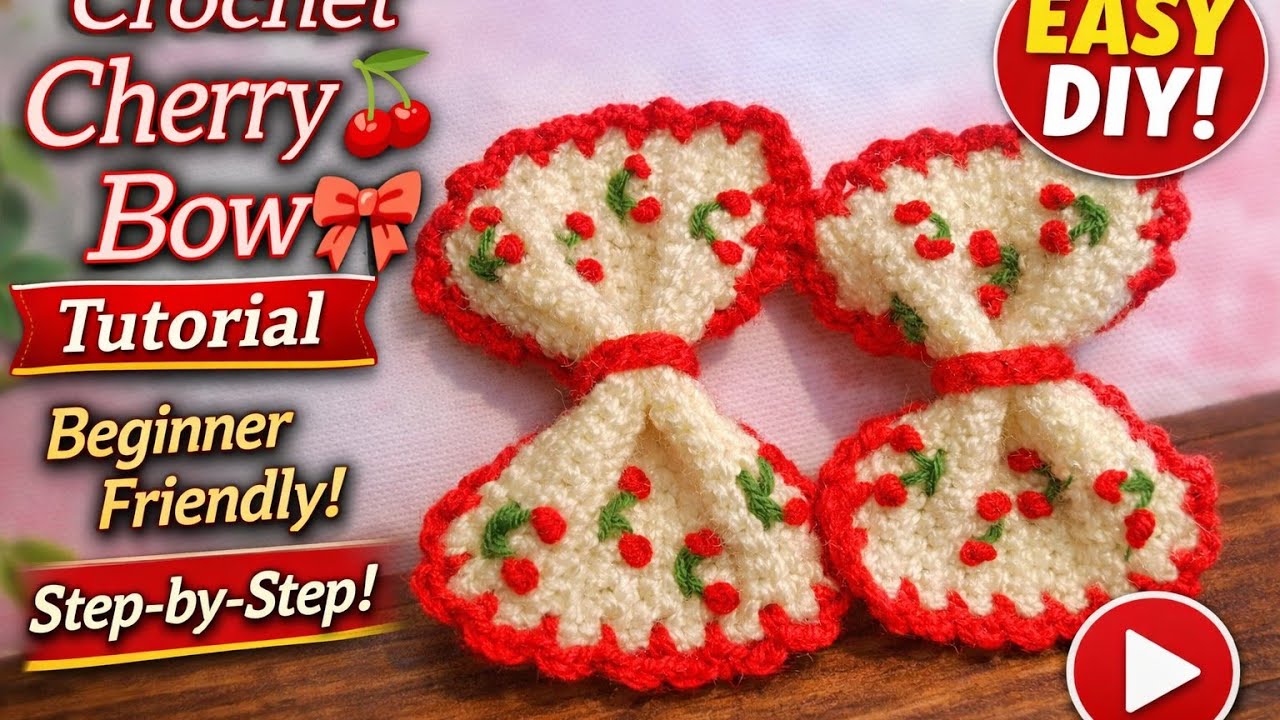 Crochet cherry bow clip tutorial🍒 | Beginner friendly | Step-by-Step Tutorial #crochet #handmade