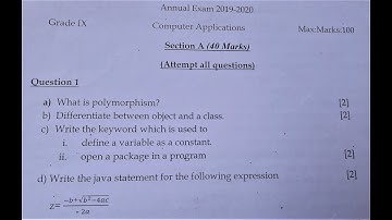 ICSE  / CLASS 9 /  COMPUTER   / ANNUAL  EXAMINATION   2020  / QUESTION PAPER