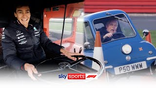 George Russell takes on CRAZY driving challenge around Silverstone against Johnny Herbert!