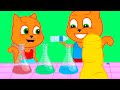 Familia de Gatos - Experimento De Jugo De Arcoíris Dibujos Animados Para Niños