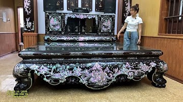 siêu phẩm bộ compo sập tủ chè liên chi cẩn ốc đỏ lửa vàng tranh,tranh tứ quý gỗ trắc,đôi câu đối,...