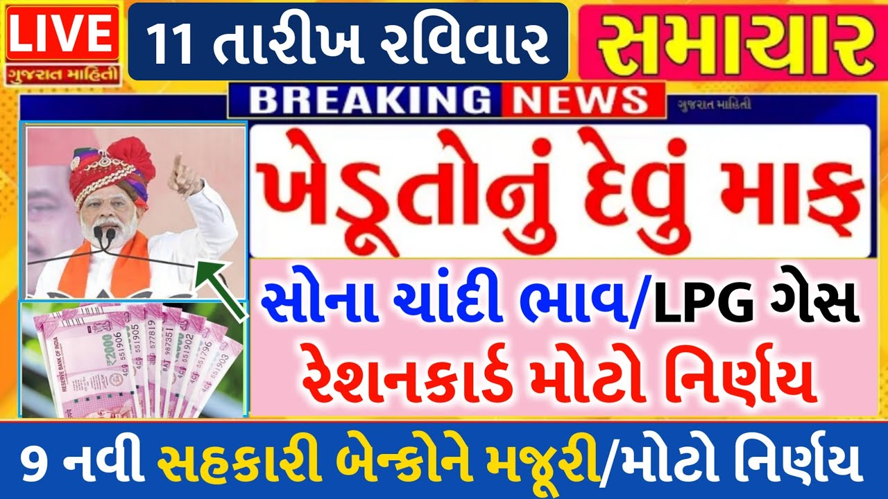 આજના તાજા સમાચાર/ આજે:દેવામાંફ,ફેંસલો,ભેટ,2000હપ્તો,ખેડૂતો:6લાખ, રેશન,ચૂંટણી ભેટ / khedut samachar