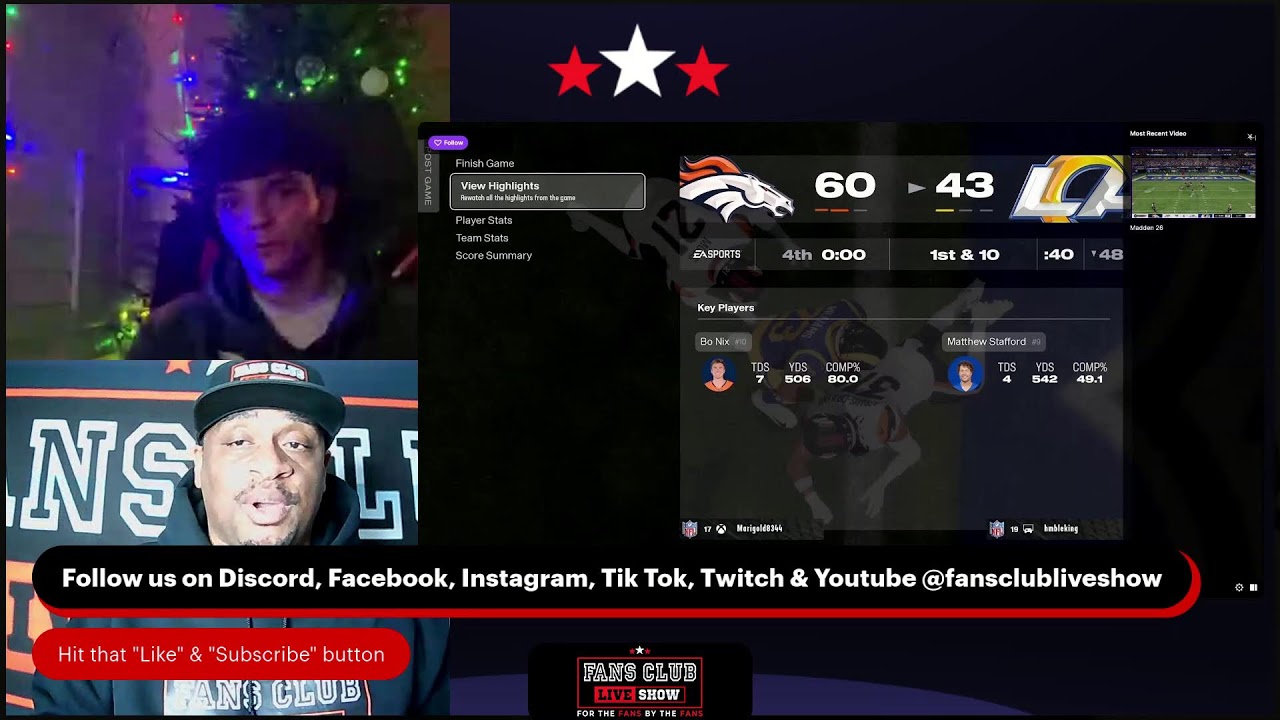 FANS CLUB LIVE SHOW - Game Night (Madden 26 H2H)