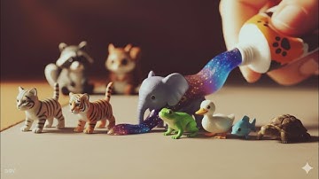 ASMR Tiny animals Emerging from Paint Tubes | Oddly satisfying Animal Fantasy | Sati🐈🐅🐸🦆🐟🐢 #ASMR​ 