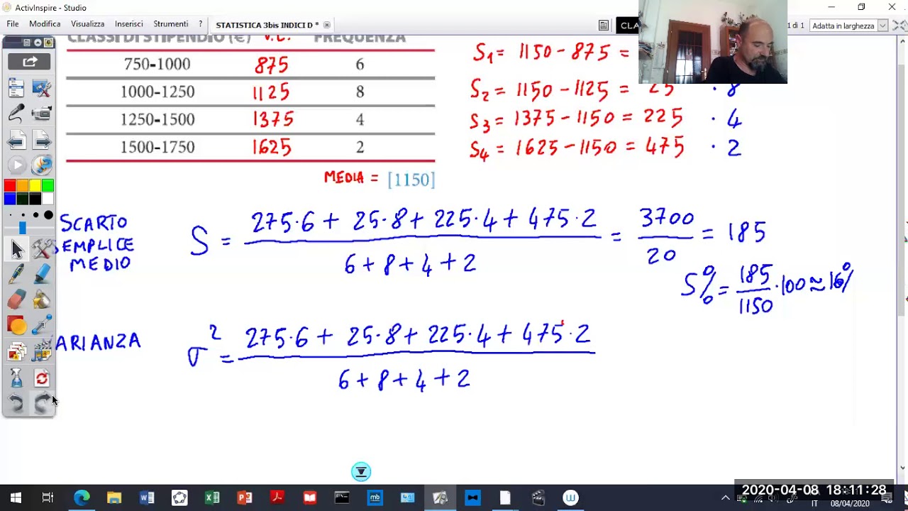 STATISTICA 3bis INDICI DI DISPERSIONE IN PRESENZA DI FREQUENZE E CLASSI