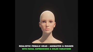 Realistic Female Head 3D Model Animated with Facial Expressions Animations
