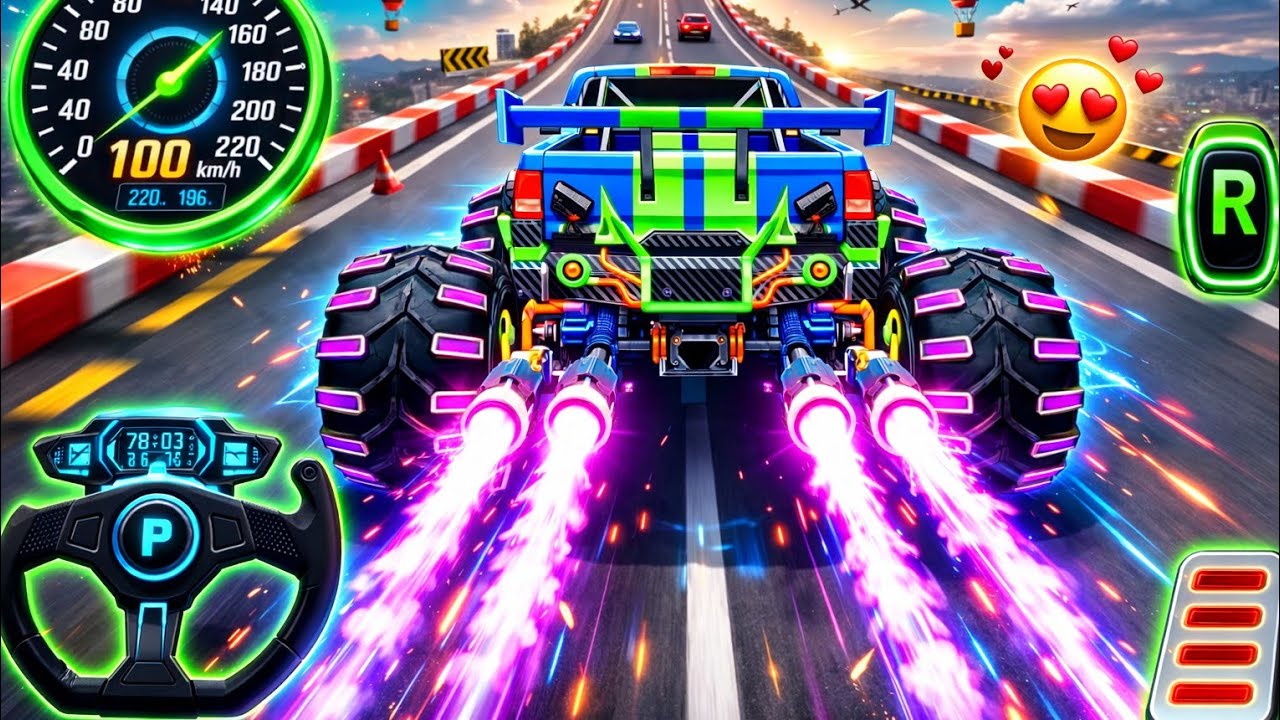 Mega Ramp Monster Car Racing 3D - Extreme Car Stunts -Android Gamepla #viral #cargame  part 10🏎️🔥