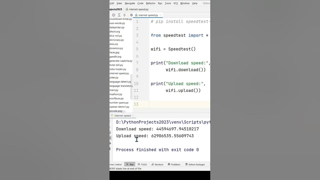 Internet Speed Test Using Python #python #shorts - YouTube