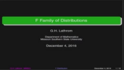The F Family of Distributions - Part 1