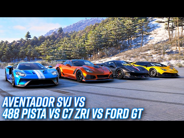 Aventador & Ferrari 488GTB 6台セット Lamborghini Aventador SVJ vs Ferrari 488 Pista vs Corvette C7 ZR1