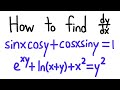 Implicit Differentiation for Trig, Log and Exponential Functions (Calculus)
