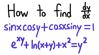 Implicit Differentiation for Trig, Log and Exponential Functions (Calculus)