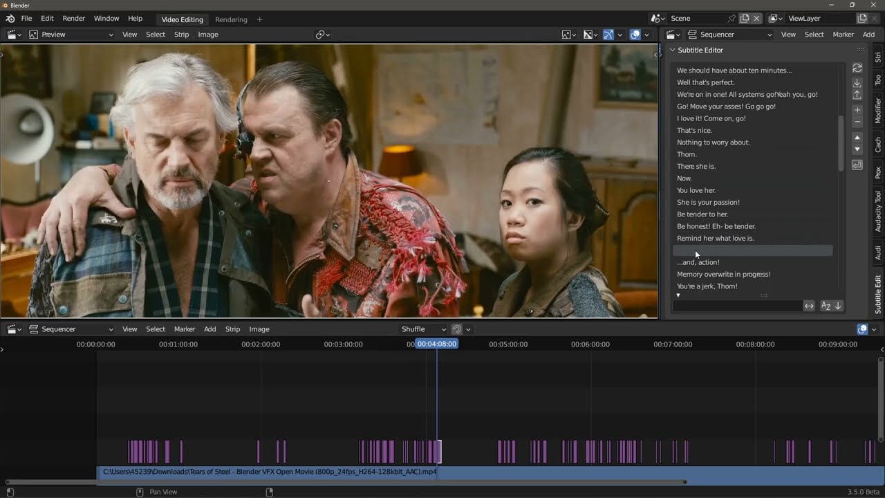 Subtitle Editor add-on for Blender