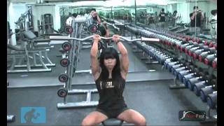 seated tricep press with paa sg fitness model ms melissa wee