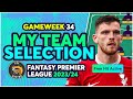 My fpl double gameweek 34 team selection  free hit active  fantasy premier league tips 202324