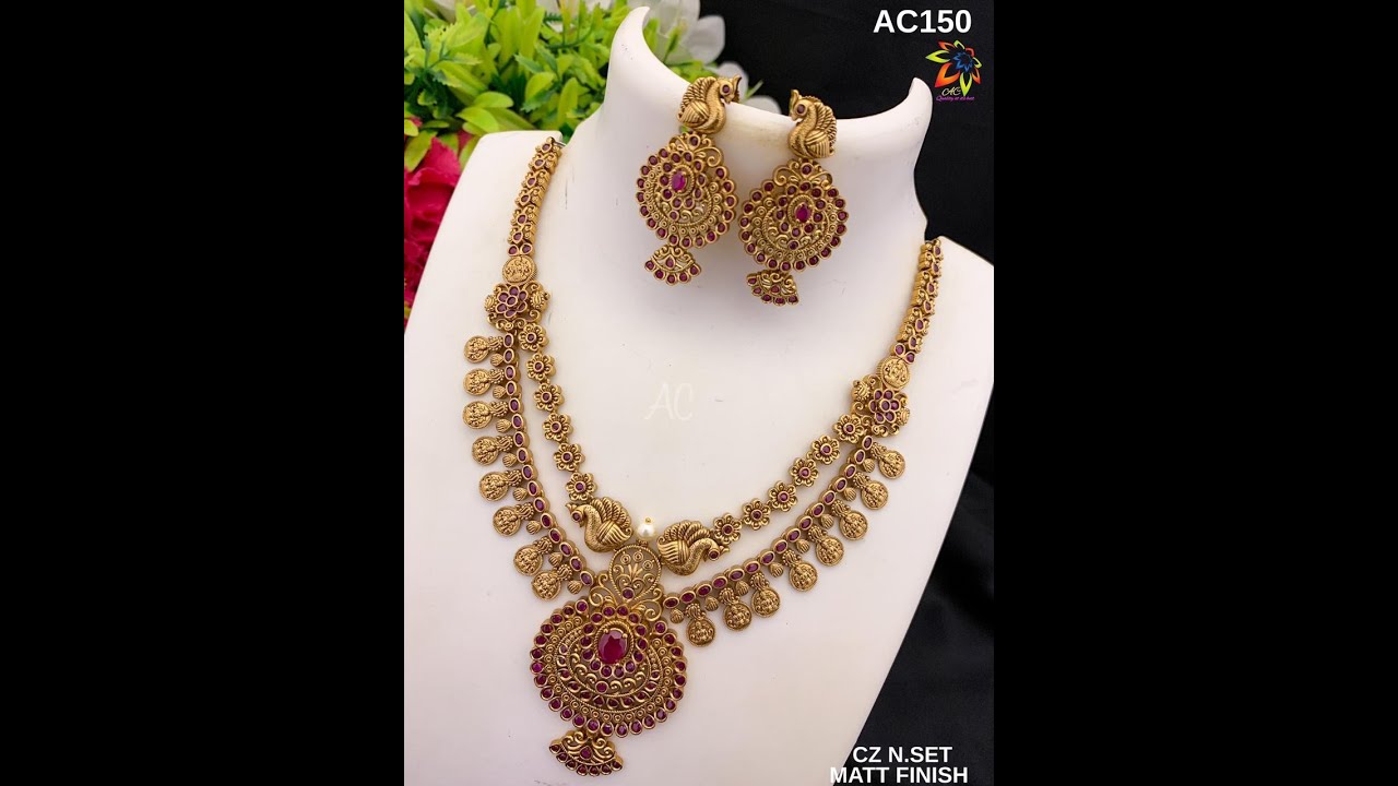 Cz matte finish long haram designs with price | buy online jewellery |what’s app +918686164345