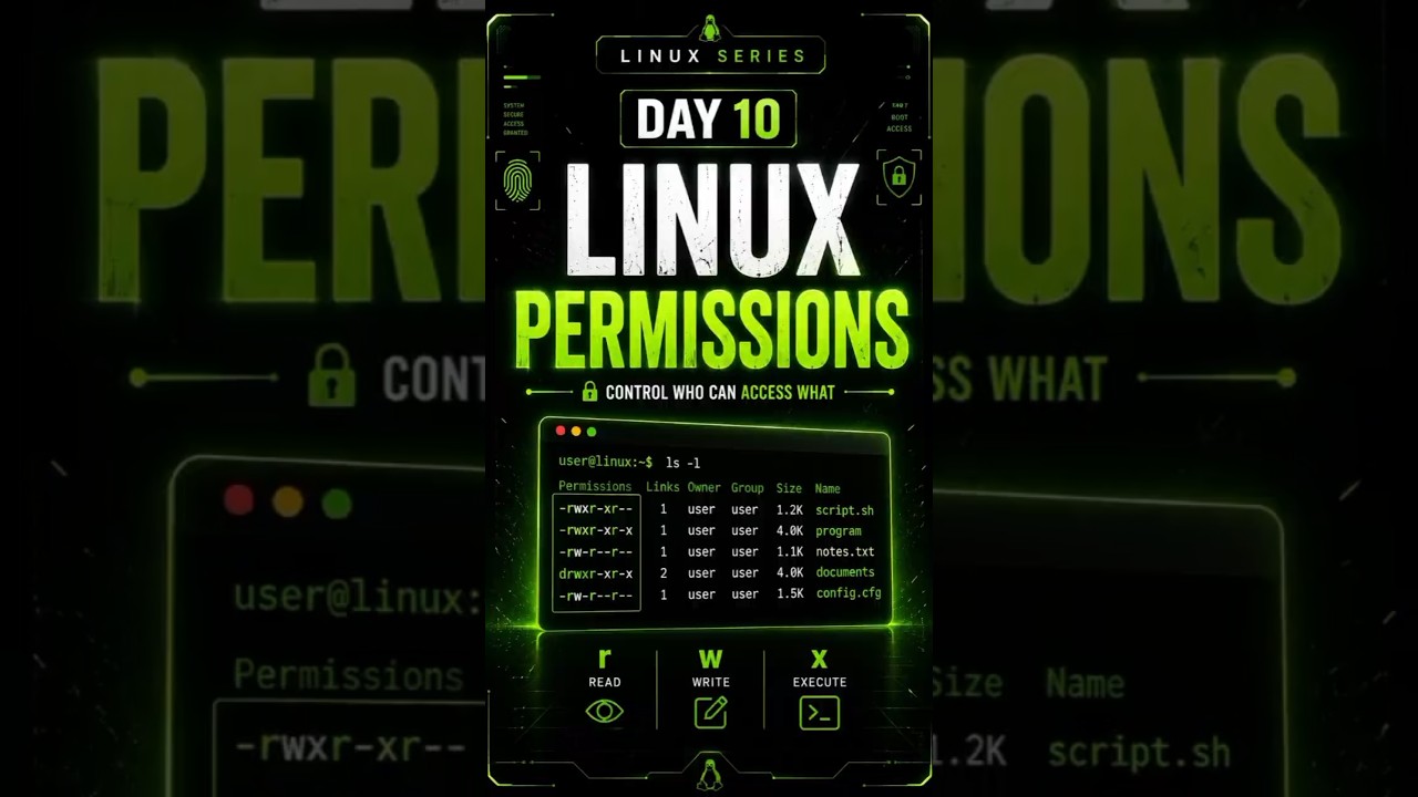 Linux Permissions Explained for Beginners#linux #cybersecurity #shorts #ethicalhacking
